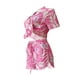 thumbnail image 5 of VISgogo, traje de 2 uds con pantalones para mujer, blusa con botones de solapa de manga corta estampada, pantalones cortos ajustados de cintura alta, ropa encantadora para mujer VISgogo  moda, 5 of 7