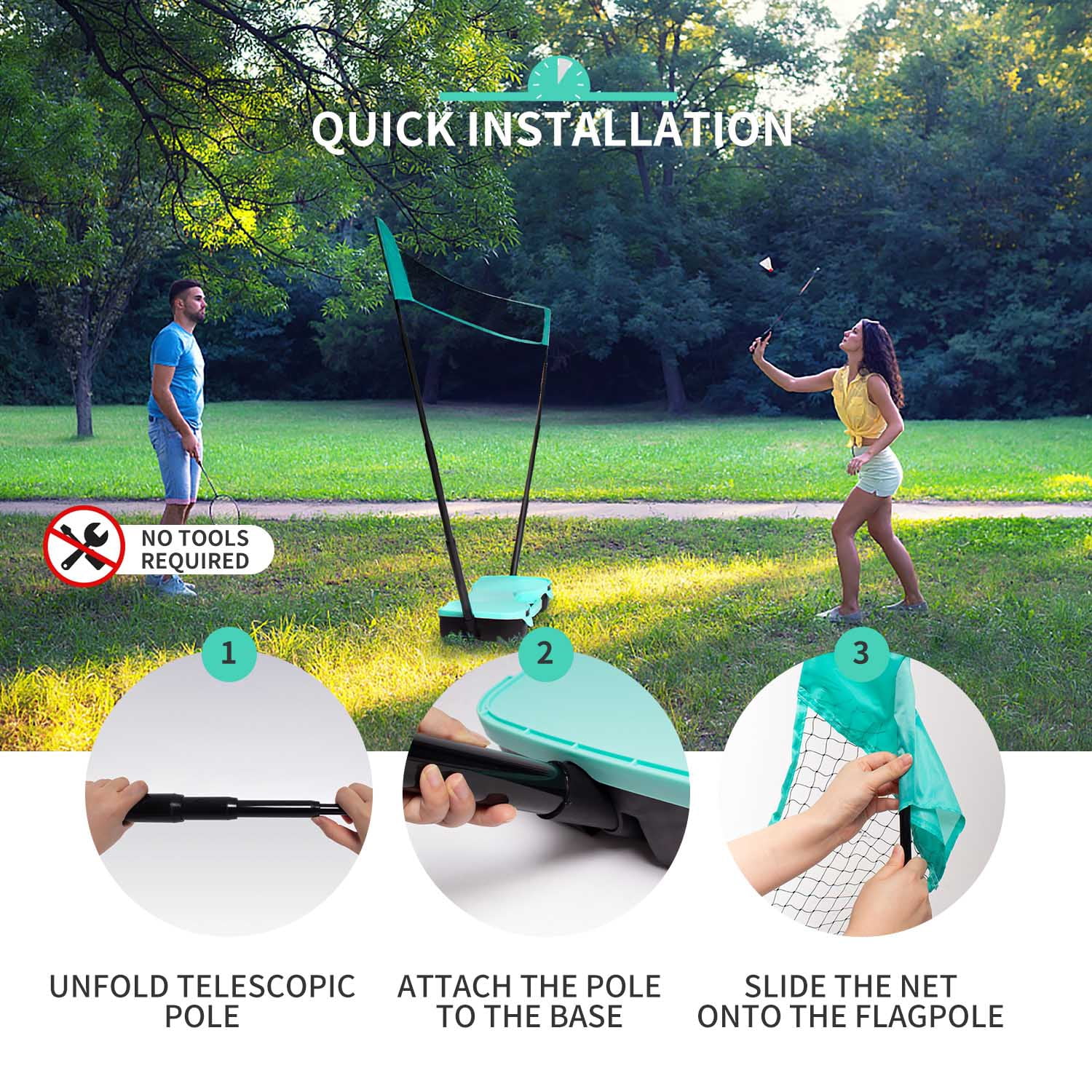 Badminton Set, with Net, 4 Racket, 4 Birdies, Portable Storage Box, for Backyards, Outdoor Games, Yard Games