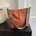thumbnail image 2 of Wide Geometric Strap Shoulder Bag Large Capacity Crossbody Bags For Women,Retro Pu Leather Women's Bag For Shopping & Travel Khaki 30x25x10cm, 2 of 6