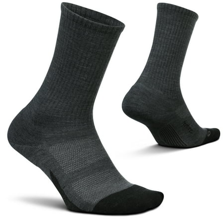 

Feetures Merino 10 Cushion Crew Sock- Wool Sock for Women & Men Hiking & Running Targeted Compression (1 Pair) Medium Gray