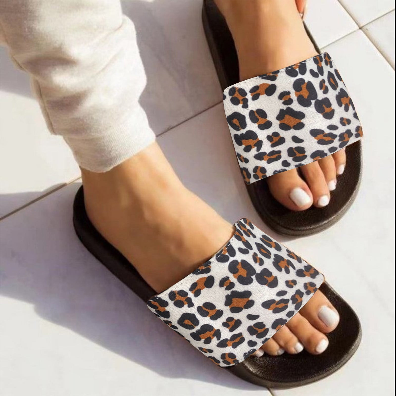 Yilirongyumm〗 38 Slippers For Women Slippers And Toe Spring Leopard Print Round Flat Heel Fashion Summer Women's - Walmart.com