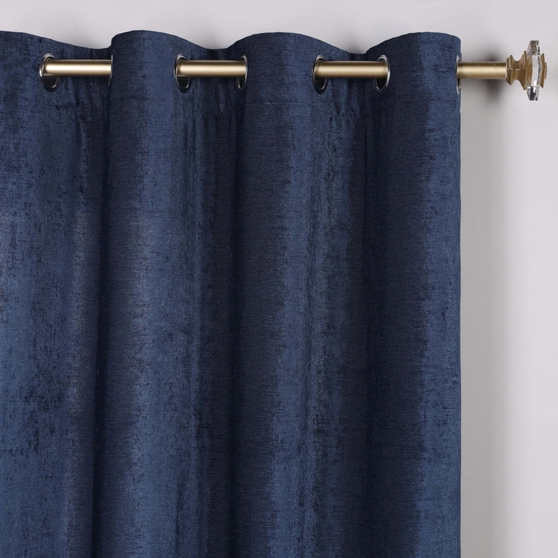 Superior Noor Semi-Blackout Chenille Curtains Set of 2, Room Darkening Curtain Panel Pair, Navy Blue, 52"W x 108"L