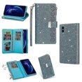 thumbnail image 1 of Funda de piel con cremallera y purpurina para iPhone Xs Max, color azul cielo, 1 of 5