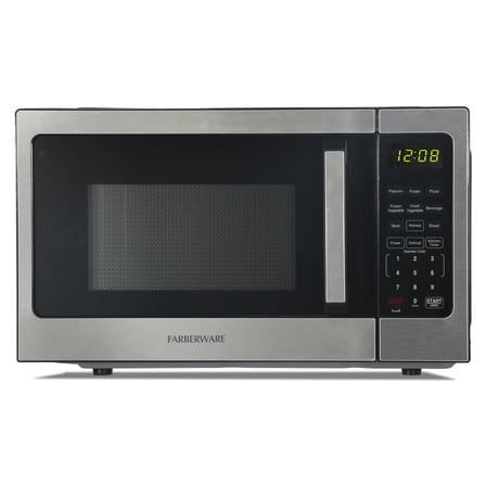 Farberware 0.9 cu. ft. Countertop Microwave Oven – 900W Power, Auto Cook Settings, Defrost, and Safety Lock – Stainless Steel