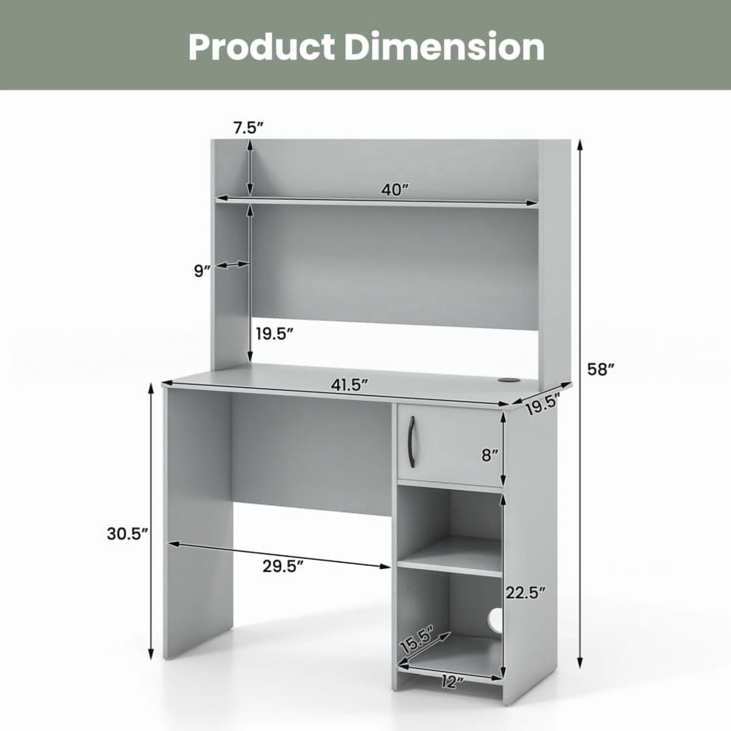 Spaco Home Office Desk with Raised Display Shelf and 2 Open Shelves-Gray, Office Desk, Gaming Computer Desks for Study,Working,Writing