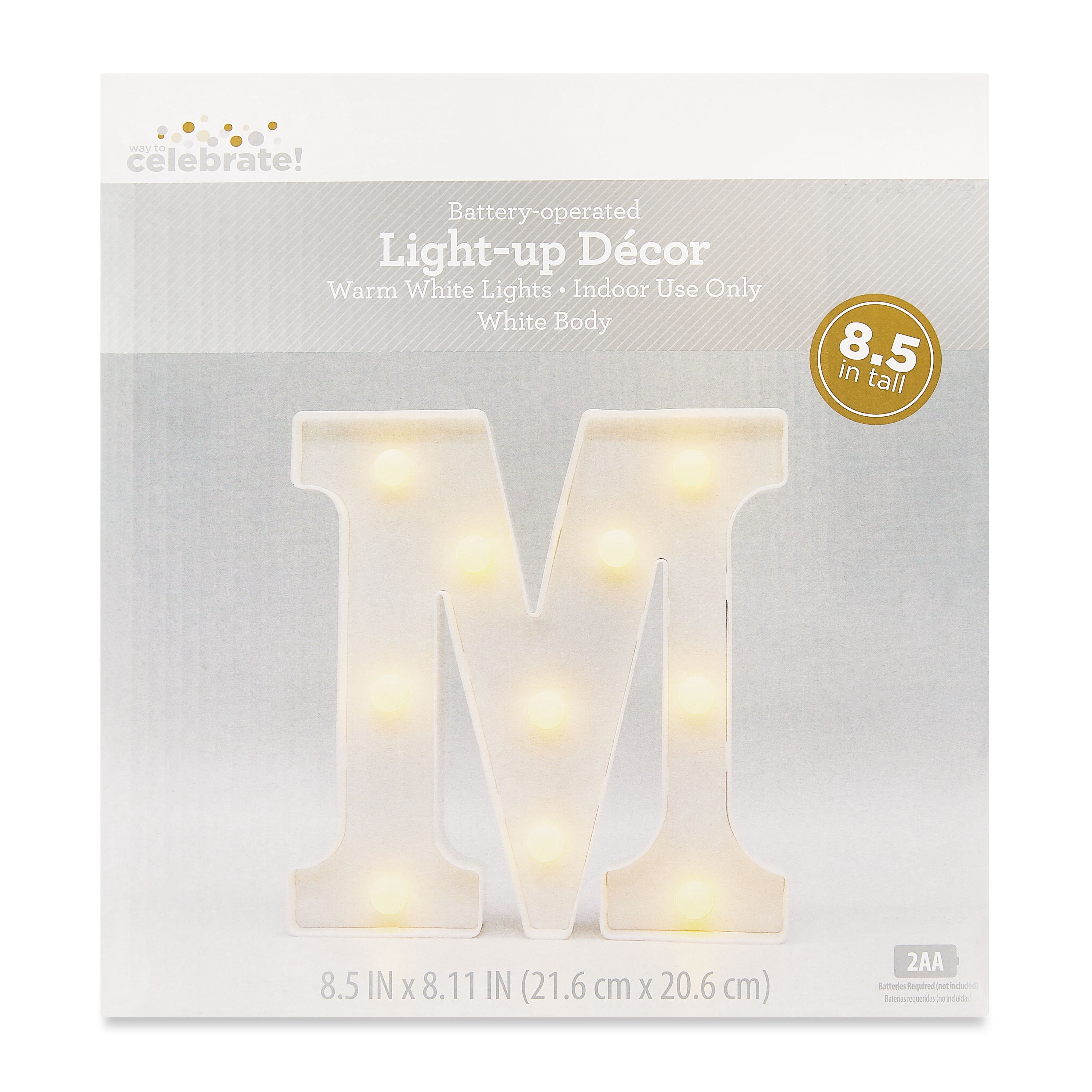 Warm White Battery-Operated Letter "M" Light-Up Decoration, 8.5", by Way To Celebrate