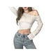 thumbnail image 2 of Txlixc - Camiseta informal de manga larga para mujer con hombros oblicuos y ombligo descubierto irregular Txlixc  Sexy, 2 of 6