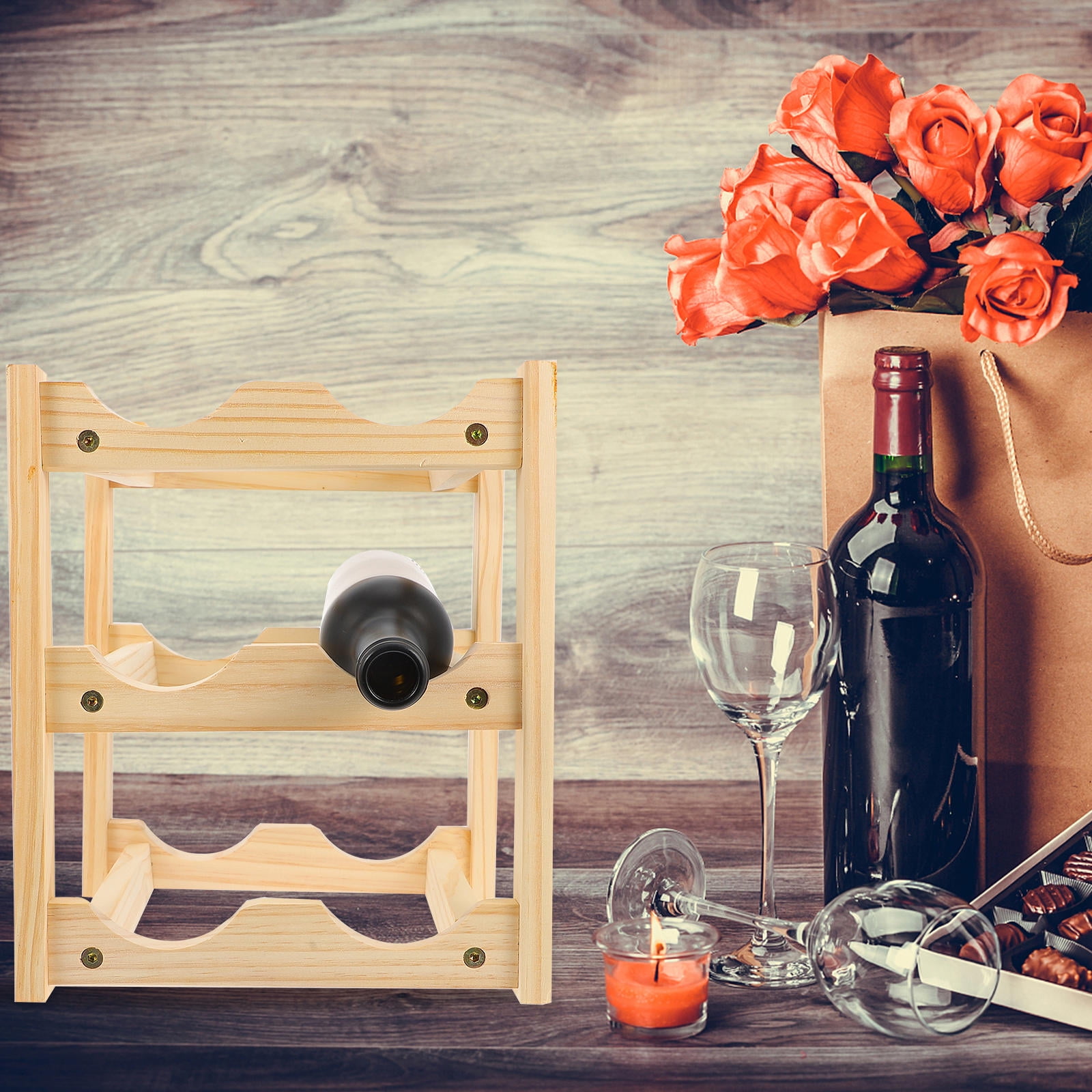 HEANUJJ Compact Beige Wooden Wine Rack for Countertop Display Kitchen Dining Room Home Bar Storage