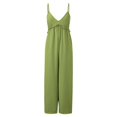 thumbnail image 4 of Jogger Pants Women Solid V Neck Ruffle Lace Up Jumpsuit Straight Trousers Looses Jumpsuits Wide Leg Pants Women Green M, 4 of 4