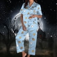 thumbnail image 2 of JAJAHO Women Halloween Pajamas Set 2 Piece Pjs Pumpkin Ghost Printed Short Sleeve Button Shirt With Pants Set, 2 of 5