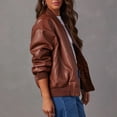 thumbnail image 4 of Women Oversized Leather Jackets Faux Suede Fall Fashion Motorcycle Coats Winter Outfits Clothes Y2k Tops Brown M, 4 of 9