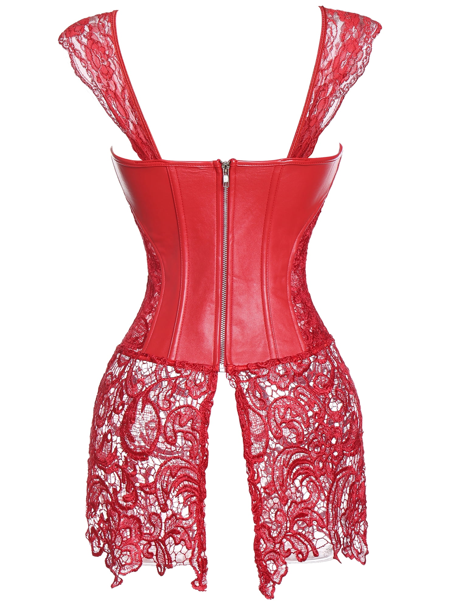 VASLANDA Faux Leather Steampunk Corset Dress Sexy Hollow