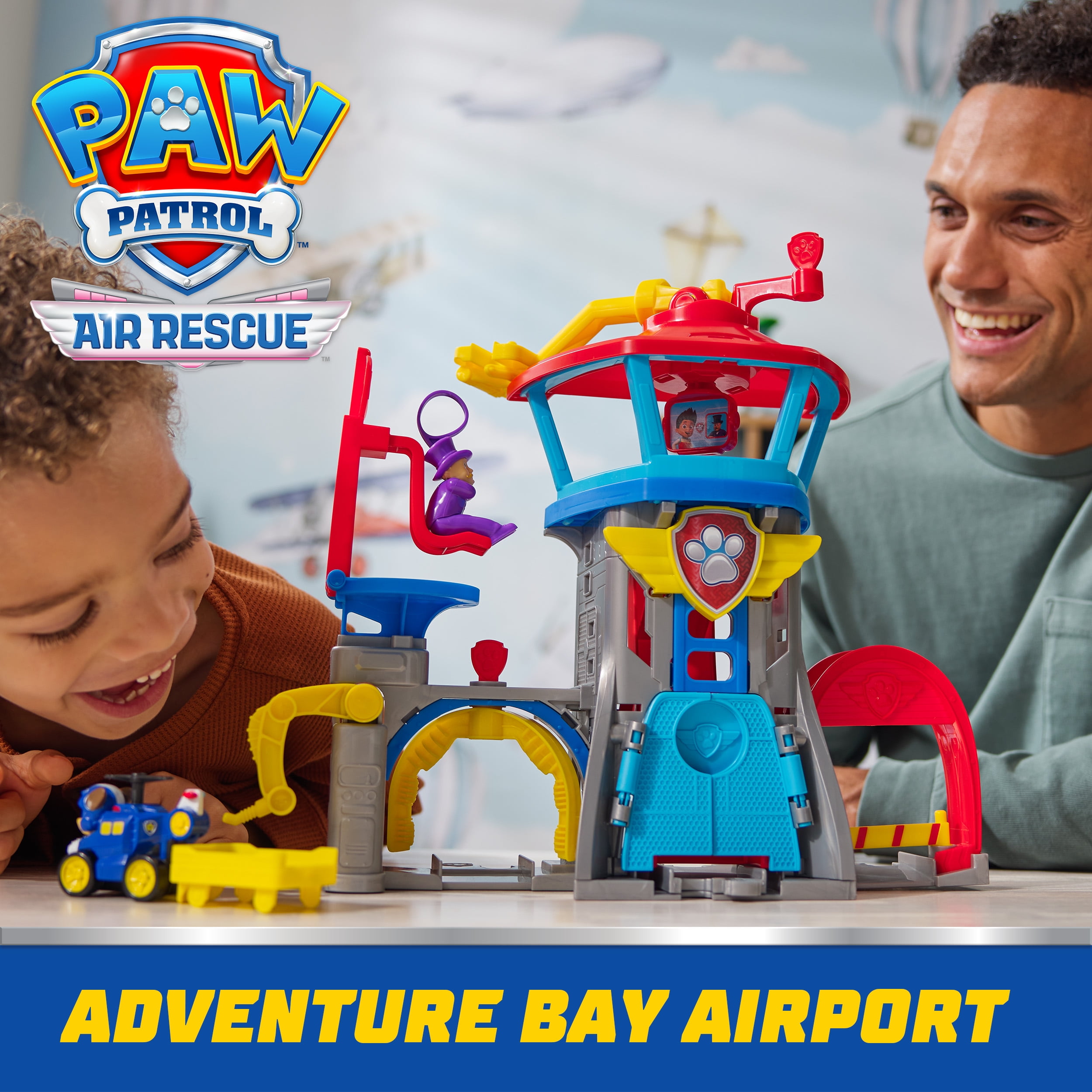 PAW Patrol: Air Rescue, Pup Squad Airport Playset with Chase Vehicle for Kids Ages 3+, Adventure Bay Airport