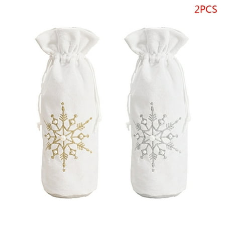 

2pcs Christmas Snowflake Champagne Red Wine Bottle Cover Drawstring Bag Decor