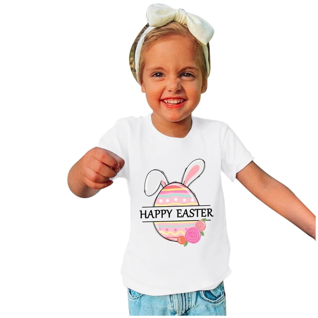 TIMIFIS T-Shirt de Pâques pour Tout-Petits Garçons Filles T-Shirts Graphiques Été Mignon Imprimé Oreilles de Lapin Ufs Col Rond Manches Courtes, 3 Ans