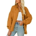 thumbnail image 3 of Jeans Jacket Women Women Distressed Denim Jacket With Frayed Edges With Hem Long Sleeve European Style Denim Jacket Women Orange XL, 3 of 6