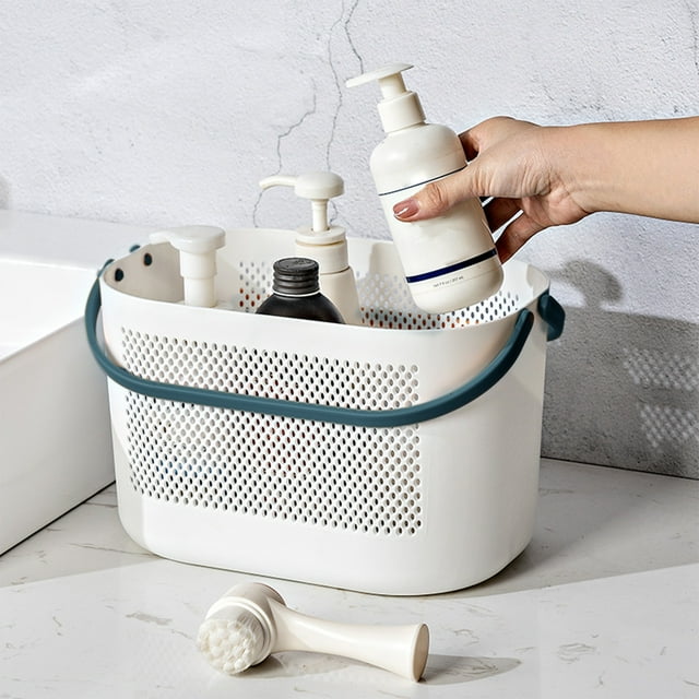 Almacenamiento y organización del baño, cesta de baño, cesta con asa, cesta de ducha de plástico grueso, caja de almacenamiento, cesta de almacenamiento de frutas, cesta para ropa sucia