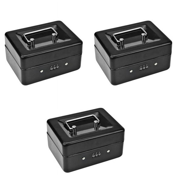 3X  Metal Coin Box with Locking Storage Tray - Small Coin Box with Combination Lock 15 x 12 x 7.7cm (Black)