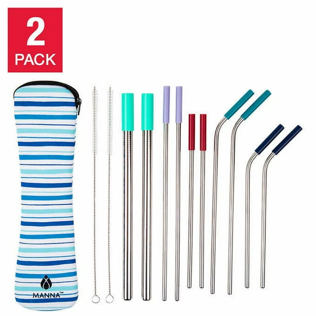 Manna Ensemble de Paille en Acier Inoxydable 13 Pièces, Pack de 2