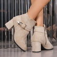 thumbnail image 6 of WRKEKC Womens Boots Ankle Booties Solid Round Toe Side Zipper Belt Buckle Thick Heel Mid Heel Short Boots for Ladies, 6 of 8
