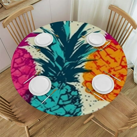 

Xllo0ord Colorful Pineapple Fruit Round Fitted Tablecloth Waterproof Round Table Cloth with Elastic Edged Washable Table Cover for Indoor Outdoor Fits Tables Medium 54-58