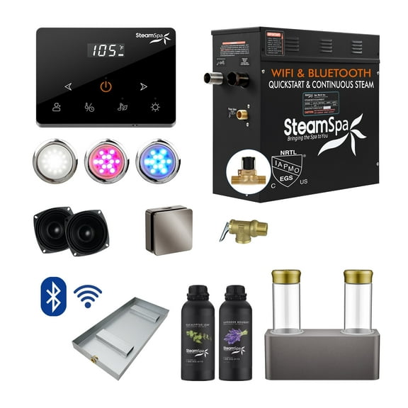 Black Series 7.5KW Steam Bath Generator with Wireless Remote, BLUETOOTH, WIFI, and Dual Aroma Pump in Brushed Nickel