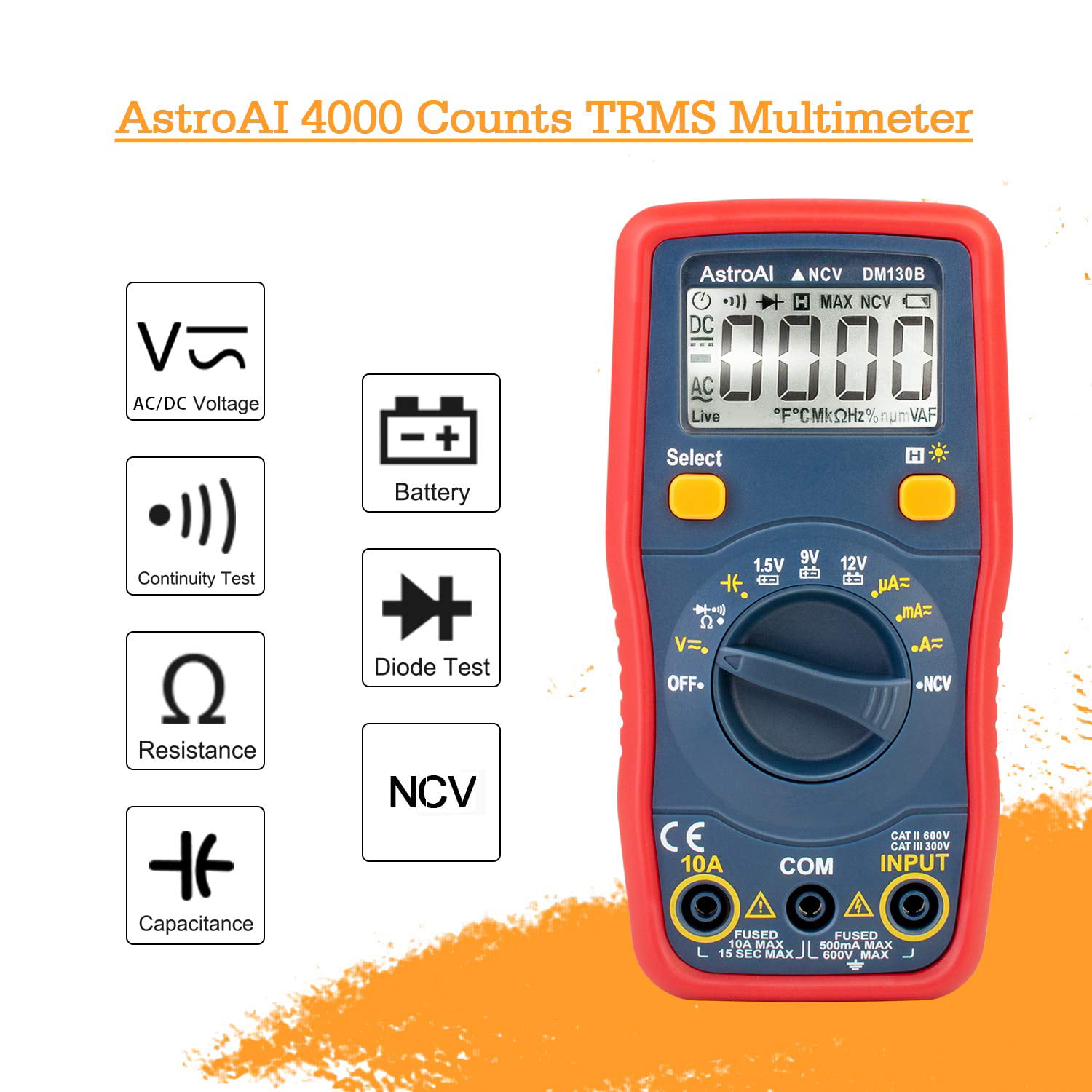 AstroAI Digital Multimeter, Voltmeter Ohmmeter Amperemeter Mit