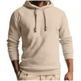 thumbnail image 3 of ZCFZJW Mens Fashion Hooded Sweatshirt Lightweight Casual Long Sleeve Drawstring Waffle Knit Pullover Tops Trendy Cotton Hoodies Outwear Coat Khaki L, 3 of 6
