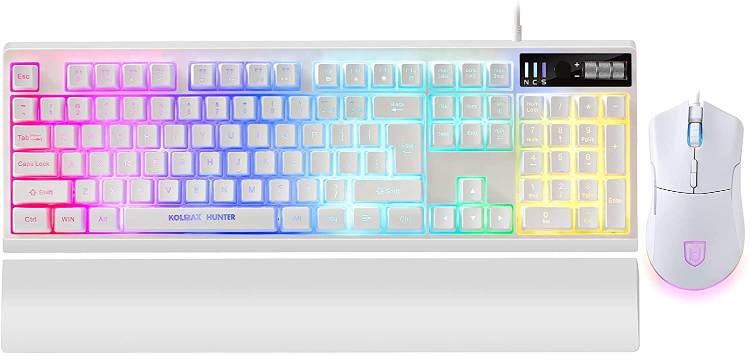 White RGB Gaming Keyboard and Mouse Combo,RGB LED Backlit Gaming Keyboard with Ergonomic