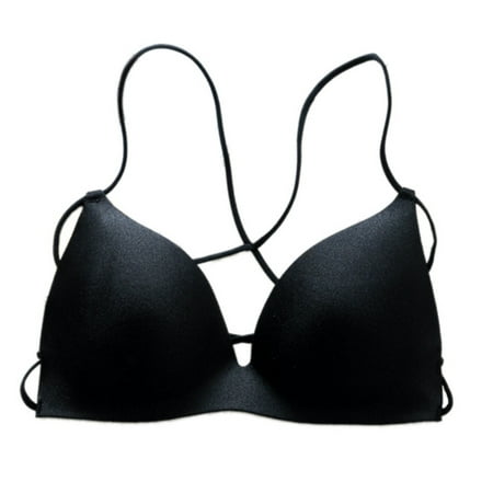 

Lingerie Bra Women Deep V Seamless Solid Wirefree Bra Femme Underwear Crossing Strap Women Intimates Bra Black