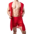 thumbnail image 2 of Men's Hooded Robe, Soft Lightweight Bathrobe for Men with Pockets, Casual Long Sleeve Lounge Robe for Home, Shower, or Pool, 2 of 8