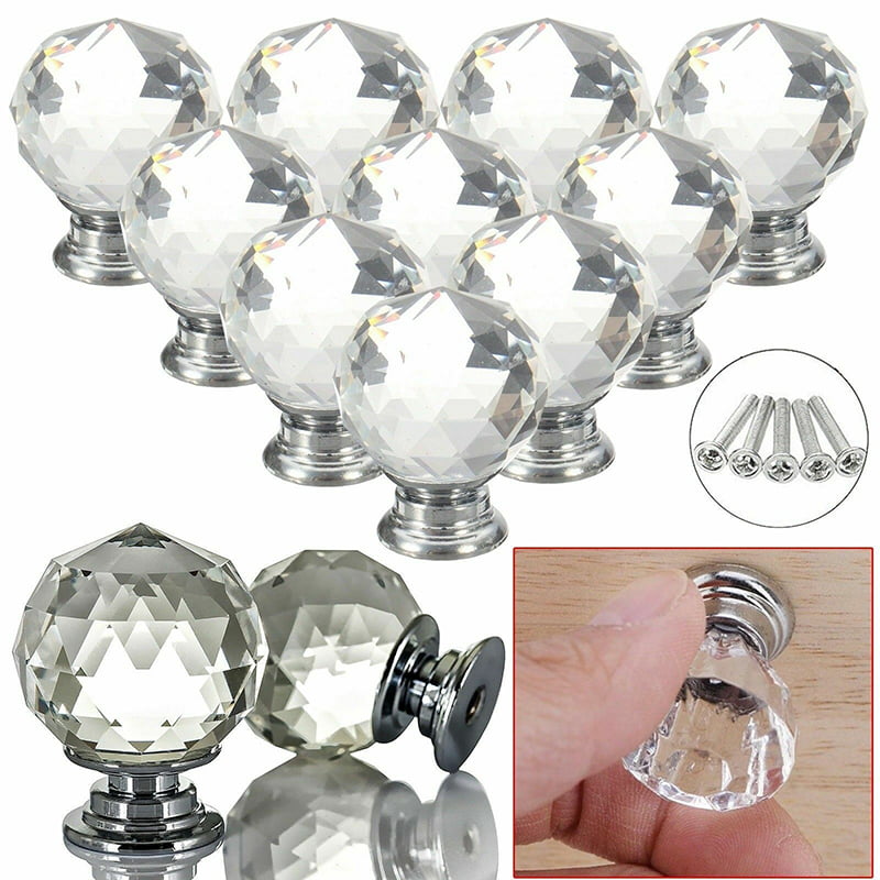 Clear Crystal Diamond Glass Door Knobs Cupboard Drawer Furniture Handle Cabinet 
