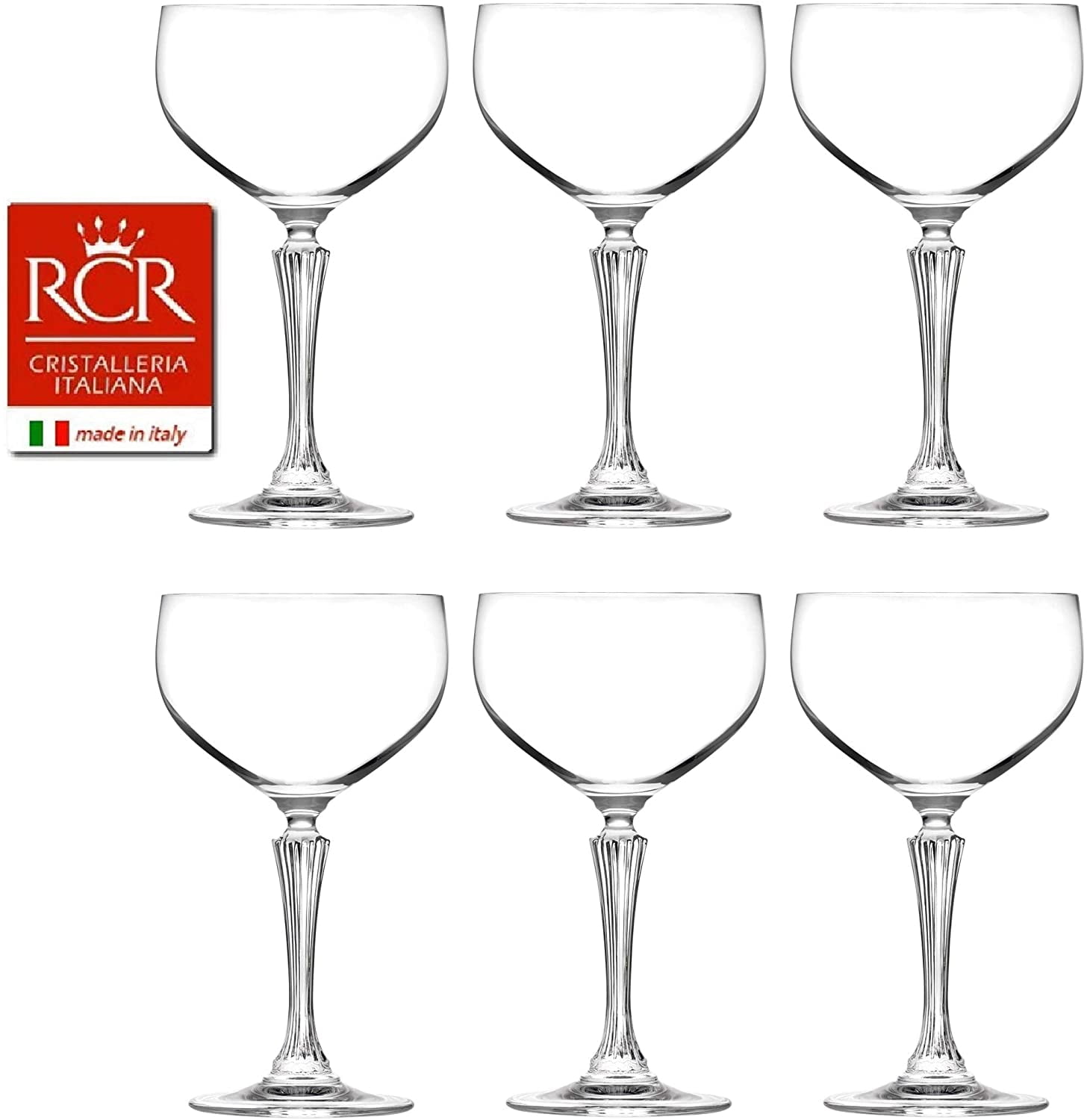 6 RCR Cristalleria Italiana Champagne Glasses, Vintage Crystal Champagne  Coupes, Italian Glassware Crystal Barware Accessories