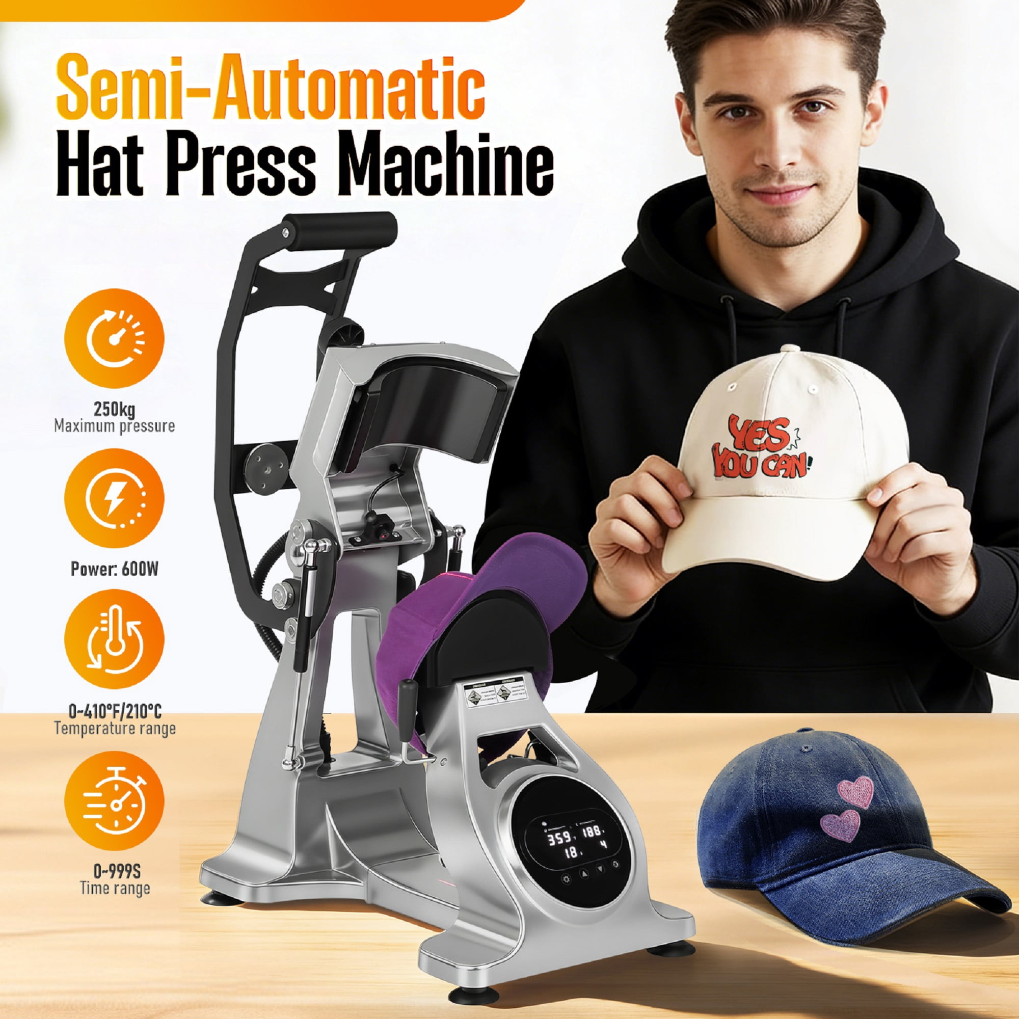 Dual Heater Hat Heat Press, Semi-auto Open Printing Cap Machine