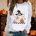 thumbnail image 2 of HAIJIE Women Crew‑Neck Pullover Top, Long‑Sleeve Halloween Graphic Print Sweatshirt, Casual Wear For Halloween Christmas Fall Winter Holiday Assemblies (White,S), 2 of 5