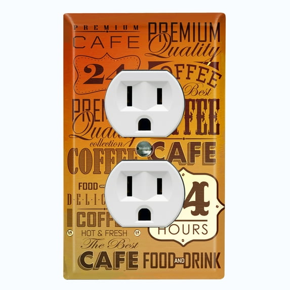 Metal Light Switch Wall Plate Outlet Cover (Coffee Cafe Diner Sign Sunset Brown - Single Duplex)