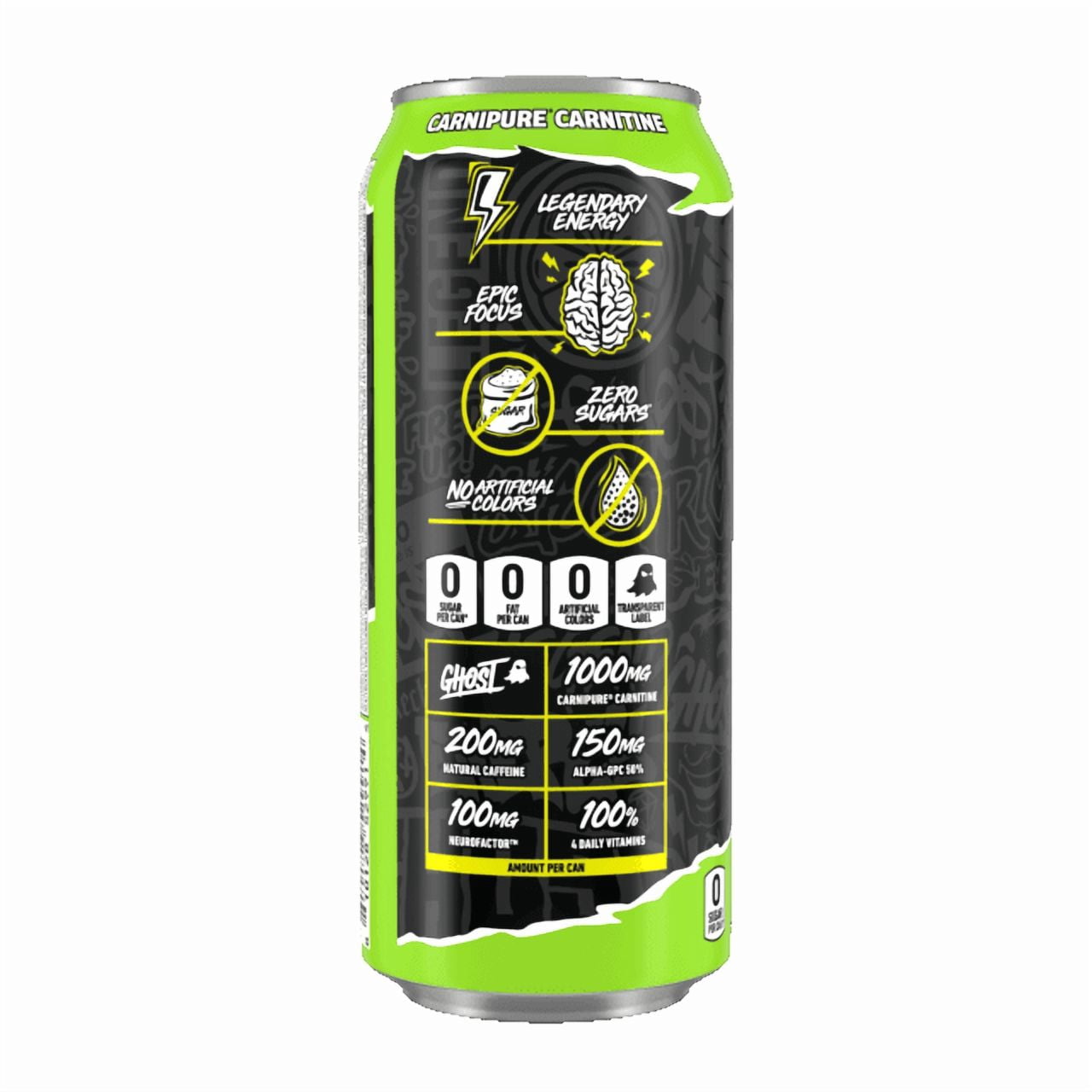 GHOST® ENERGY Zero Sugars Energy Drink, Electric Limeade, 200mg Natural Caffeine, 16 fl oz Can