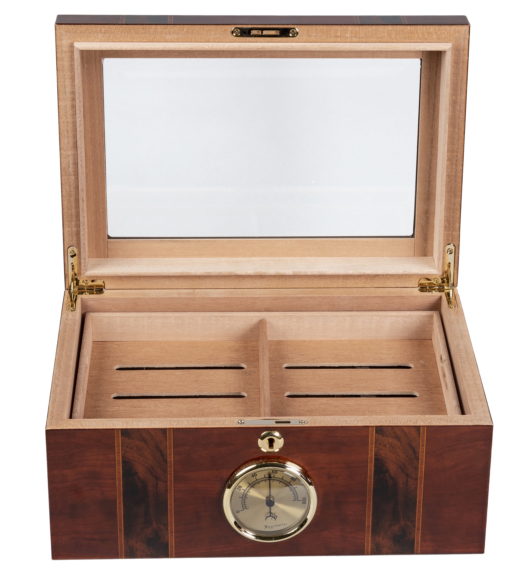 Ambassador Beveled Glass Top Cigar Humidor - High Gloss Dark Mahogany Finish - Capacity: 100