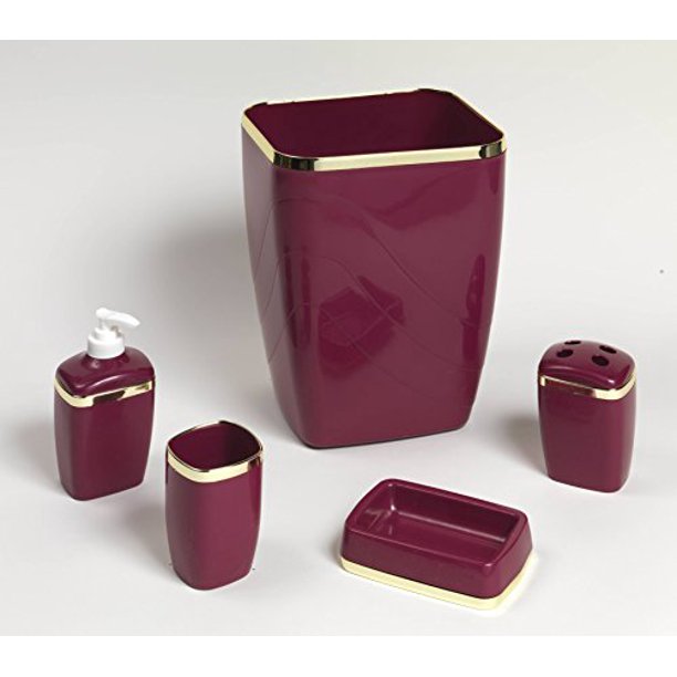 Royal Bath 5Piece Plastic Bath Accessory Set (Burgundy/Gold) Walmart