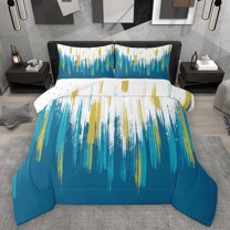 Homewish Abstract Geometric Striped Bedding Comforter Set,Graffiti Oil Painting Twin Comforter Sets,Cyan White Gold Bedding Set For Boys Kids,Ultra Soft Home Decor Reversible,2-Piece