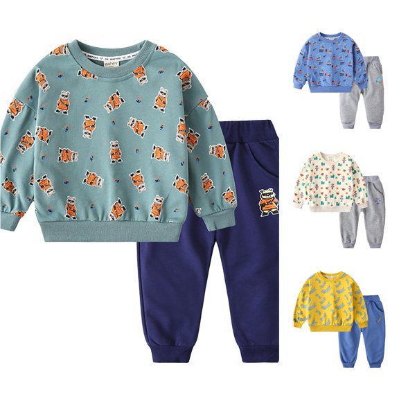 HCYSFG Boys Cartoon Graphic Outfit Sets 2 Piece Crewneck Long Sleeve Sweatshirt And Jogger Pants Clothing Sets Ribbed Cuffs Matching Sets