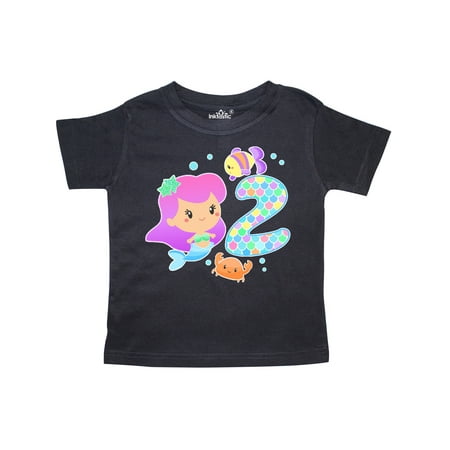 

Inktastic Second Birthday Mermaid with fish and crab Gift Toddler Toddler Girl T-Shirt