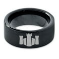 thumbnail image 2 of Tungsten Middle Ages Castle Fortress Band Ring 9mm Men Women Comfort Fit Black Flat Cut Brushed Polished, 2 of 4
