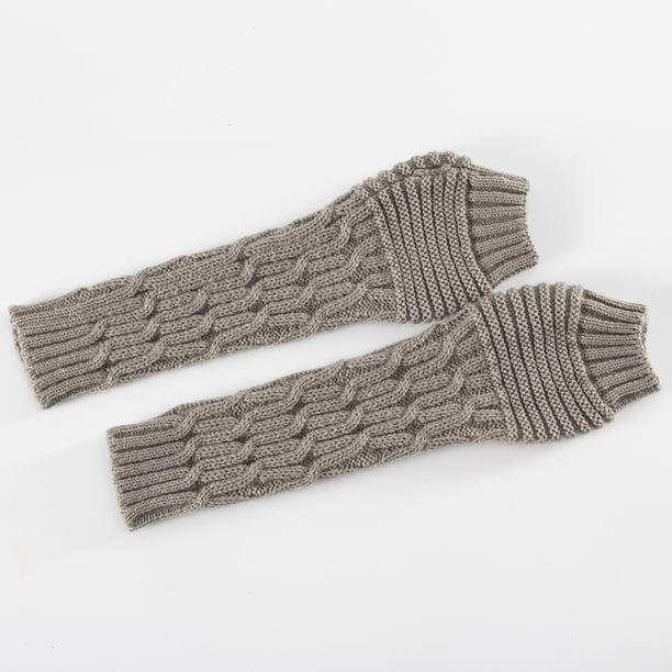 Winter Arm Sleeves Unisex Elastic Cable Knit Thumb Hole Arm