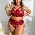 thumbnail image 2 of Levmjia Womens Lace Lingerie Set Plus Size Bow Wireless Solid Color Adjustable Spaghetti Strap V Neck Bra And High Waist Panty Suit Honeymoon Bedroom, 2 of 7