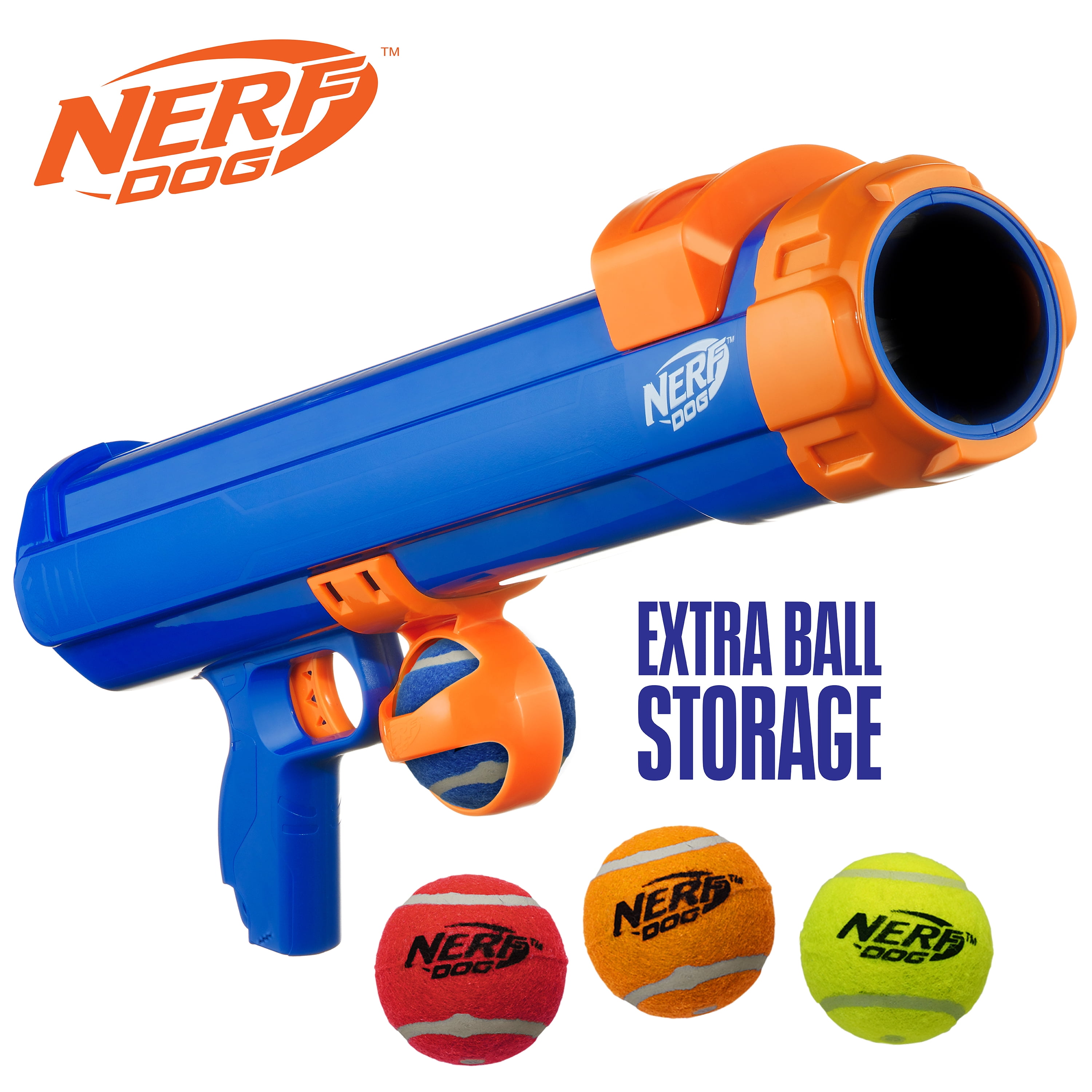 Nerf Dog Tennis Ball Blaster Dog Toy with 4 Balls & Ball Clip, 20 inch