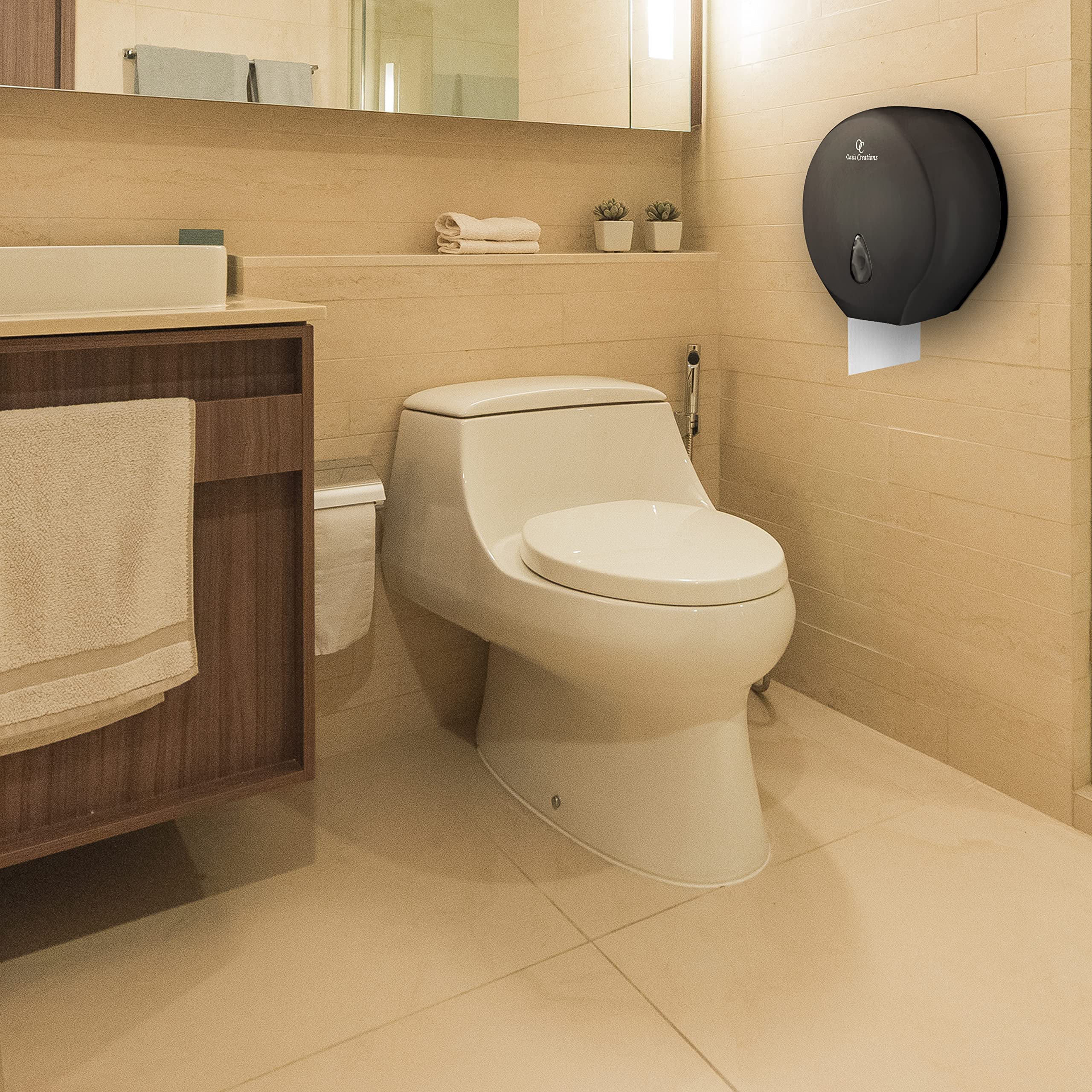 Single Roll Toilet Tissue Dispenser by Oasis Creations- 9” Bath Tissue Dispenser