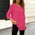 thumbnail image 4 of cfhntfmh 3/4 Length Sleeve Womens Tops V Neck Loose Fit Dressy Casual Blouse Flowy Shirts Side Split Top for Leggings Trendy Clothing, 4 of 6