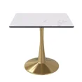 thumbnail image 3 of LeisureMod Bristol Square Dining Table with Marbled White MDF Top and Gold Steel Pedestal Base for Modern Kitchen and Dining Room, 3 of 9