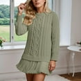 thumbnail image 7 of NANAIQ Sweater Dress for Women Fall Cute Pleated Cable Knit Mini Dress Twofer Style Crewneck Long Sleeve Short Dresses Green XXL, 7 of 7